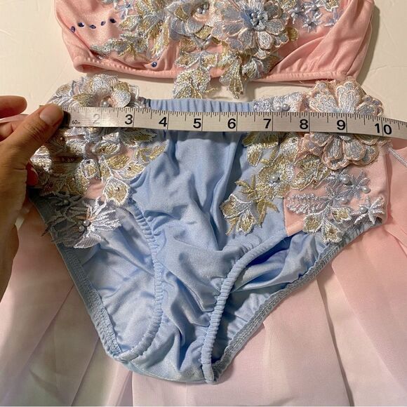 Glamour solo dance costume 2 piece blue pink embellished EUC LC child - Picture 12 of 14